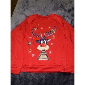 Womens Funny Raindeer Pullover Sweatshirt Long Sleeve Loose Shirts. New. M